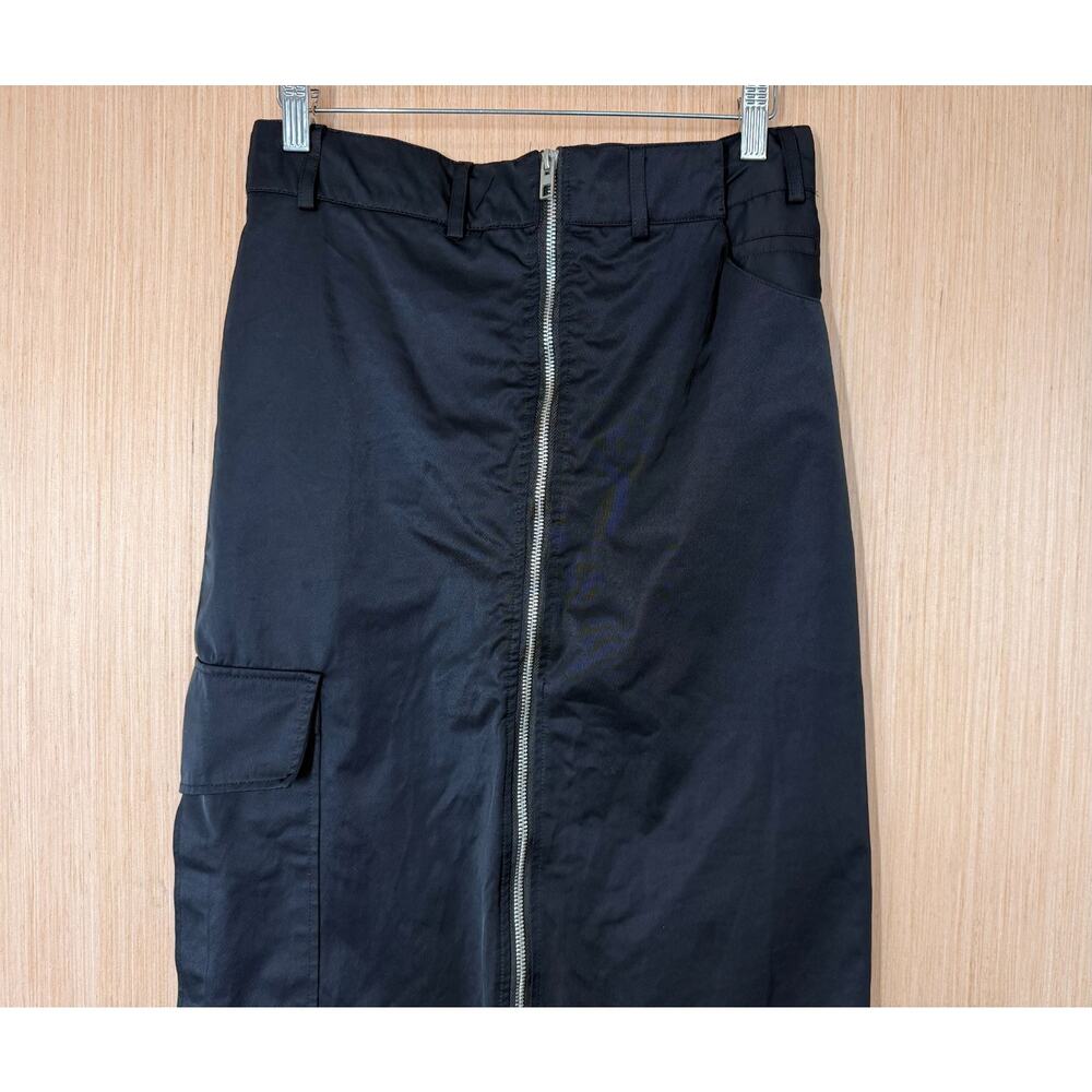 Zara Zippered Nylon Midi Skirt Cargo Pocket Womens Size XS Black Grunge Gothic - Picture 3 of 12